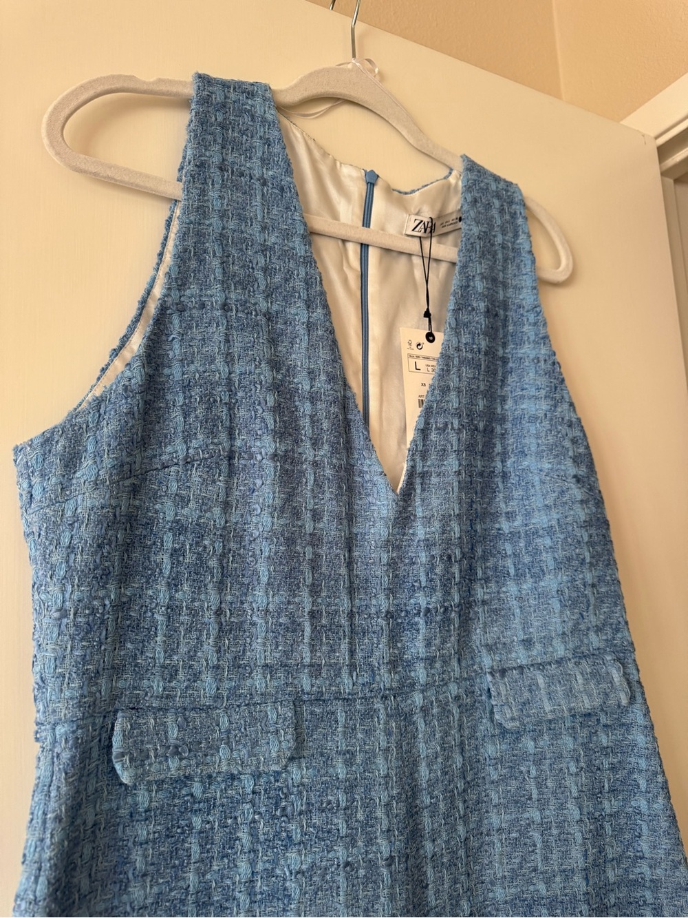 Zara Light Blue Tweed V-Neck Romper - Picture 3 of 4